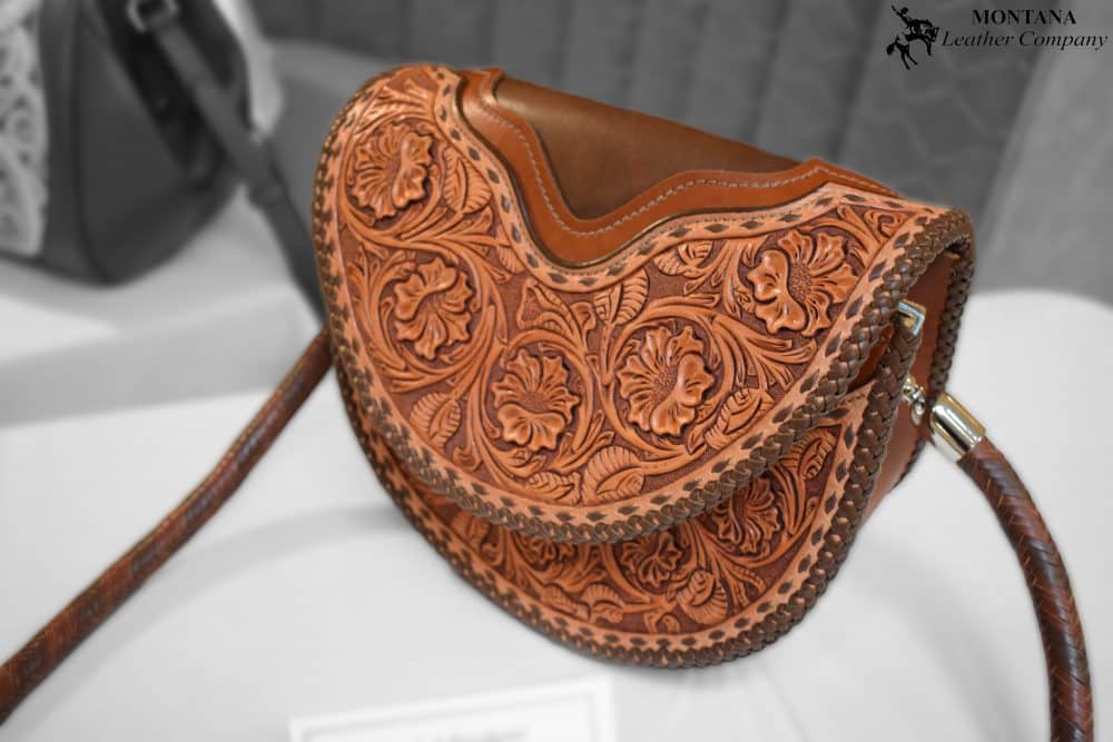 leather bag, tooled purse, veg tan bag